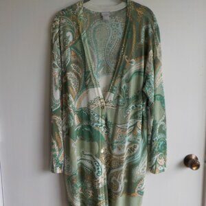 Chico's Sweater Size 3 (large) - Green Paisley Lightweight - - NWT (248)